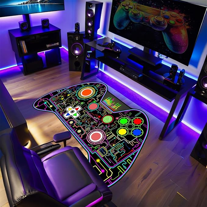 Video Game Shaped Carpet Rug - Gamepad Shaped Area Rug for Boys Bedroom Gaming Themed Area Rugs Kids Boys Gaming Room Decor, 4.5x6 Feet