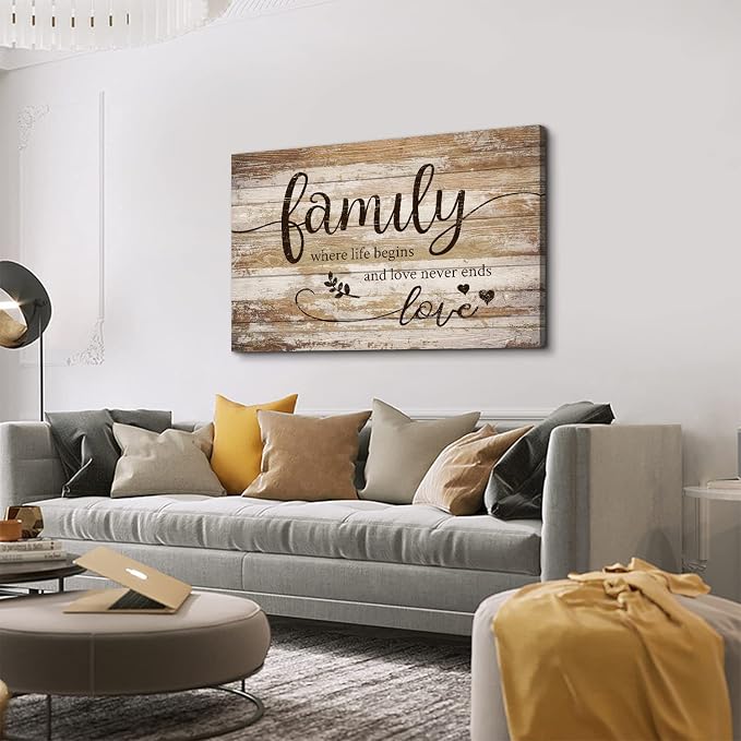 Extra Large Family Wall Art Kitchen Wall Decor Inspirational Quotes Rustic Brown Poster for Dining Room Vintage Farmhouse Painting Motivational Pictures Canvas Print Living Room Home Decoration 32x48”