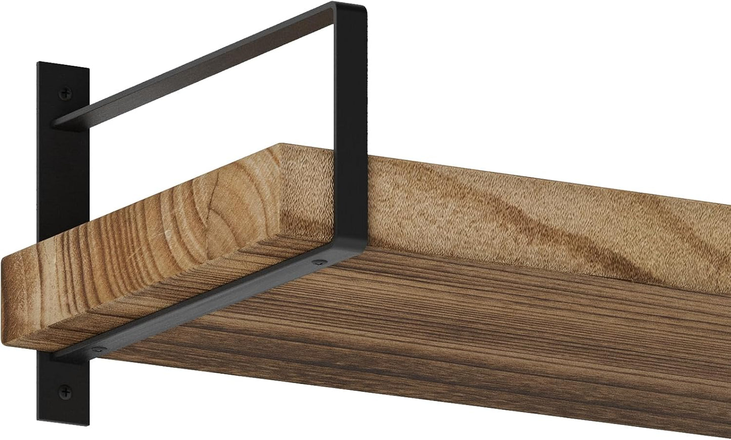 Wallniture Toledo 60 inch Floating Shelf with Heavy Duty Bookend Brackets, Wooden Shelves for Wall, 1pc, Burnt Finish