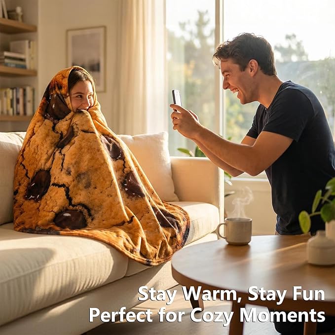 Vessia Chocolate Cookies Printed Throw Blanket, Realistic Funny Food Blanket for Adults and Kids, 300GSM Soft Throw for Couch, Sofa, Bed, Fun Home Decor for All Seasons, 60 inches