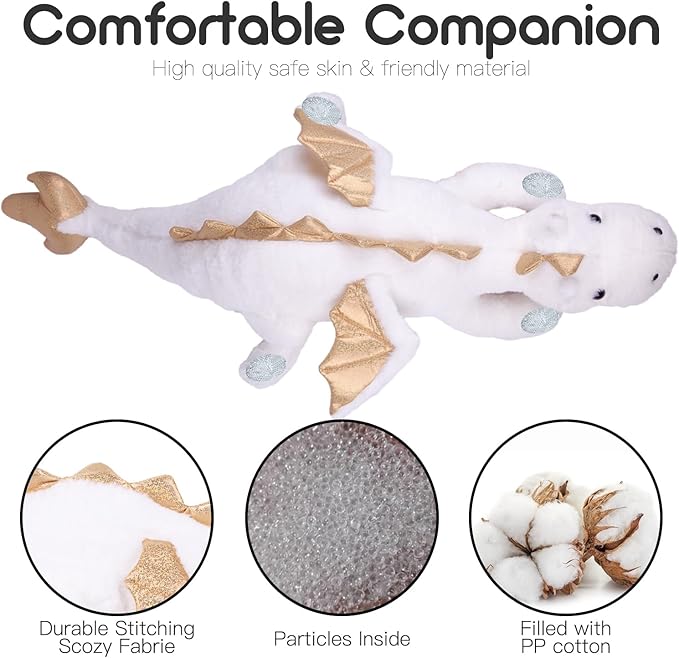 ARELUX Large 36in Cute Dragon Stuffed Animals Plush Toy Soft White Pterosaur Plushie Giant Fuzzy Dinosaur Pillow Plushies with Gold Wings Cuddly for Friends Family Member