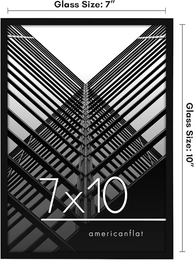 Americanflat 7x10 Picture Frame with Shatter-Resistant Glass - Streamline Collection - Thin Border Photo Frame for Tabletop and Wall Display - Hanging Hardware and Easel Stand Included - Black