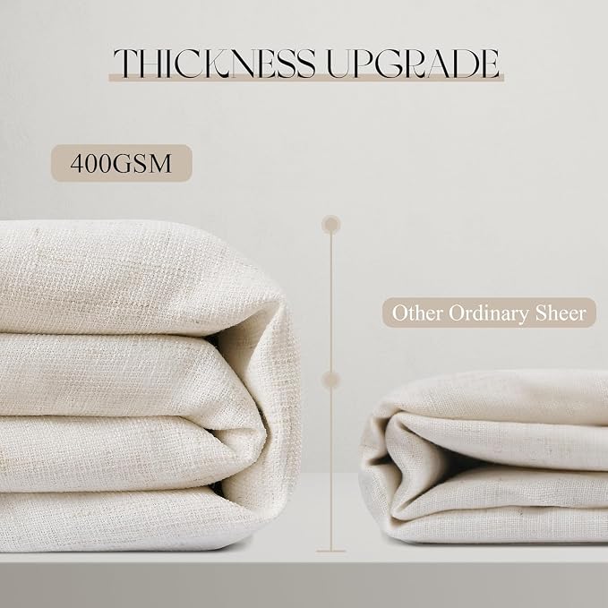 Jowels Natural Linen Curtains 96 Inches Long for Living Room Bedroom, 2 Panel Set, Cream Thick Textured Light Filtering Sheer Curtains, Back Tab Rod Pocket Modern Farmhouse Privacy Drapes