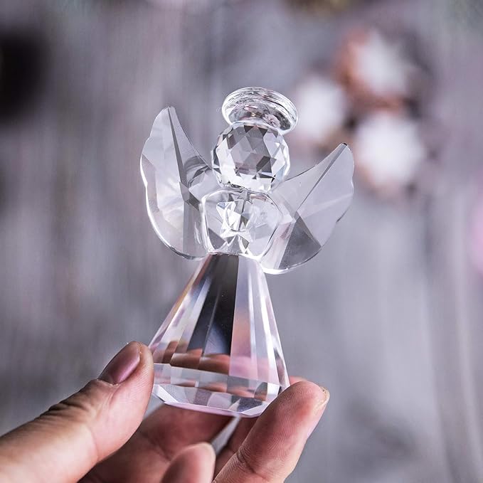 3.3in Glass Angel Figurines Crystal Guardian Angel Gifts for Women Clear Angels Collectible Decor Gift for Valentines, Mother's Day, Birthday