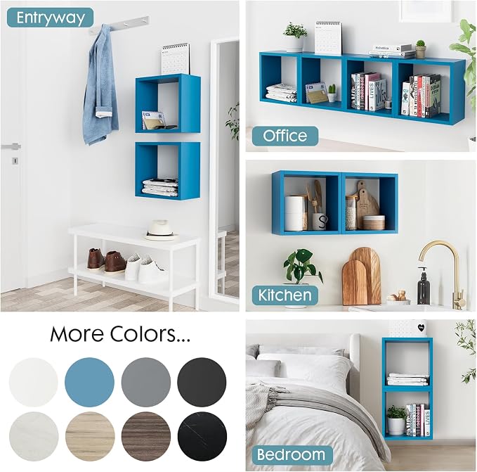 Kaboon Cube Floating Shelves Set2, Display Shelves Wall Mount 7.75" D x 12.5" W x 12.5" H, (Cyan, Square 2 Cubes)