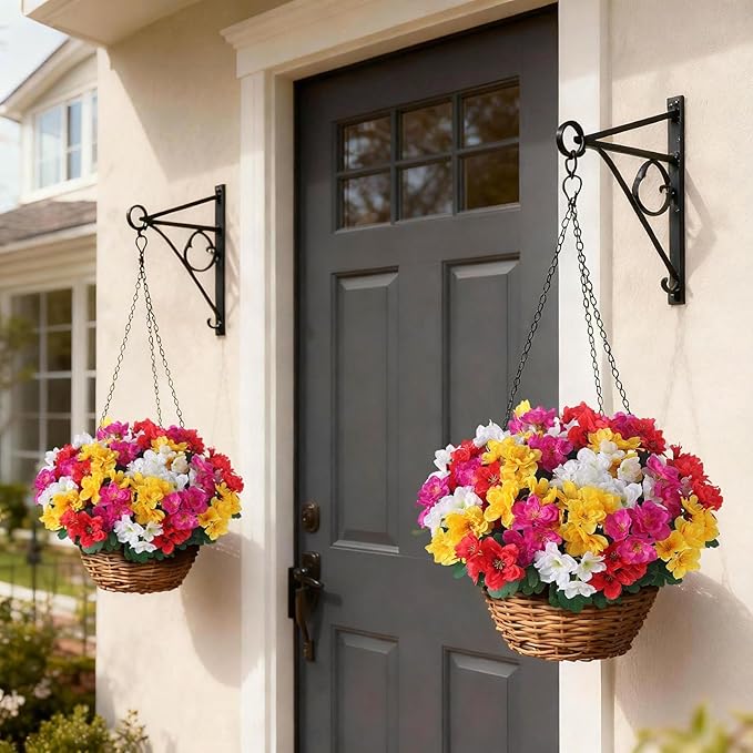 8 Bundles Artificial Flowers for Front Door, Fake Silk Azalea Bouquet Silk Flowers for Outside UV Resistant Realistic Faux Plants for Planter Farmhouse Patio Garden Walkways Home Decor (Mixed Color)