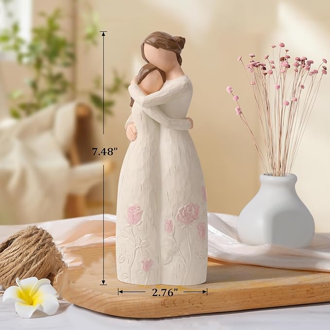 Mother and Daughter Hug Resin Figurine – Mom Birthday Gifts from Daughter, Gifts for mom – Handcrafted Blush Rose Relief Keepsake Home Decor