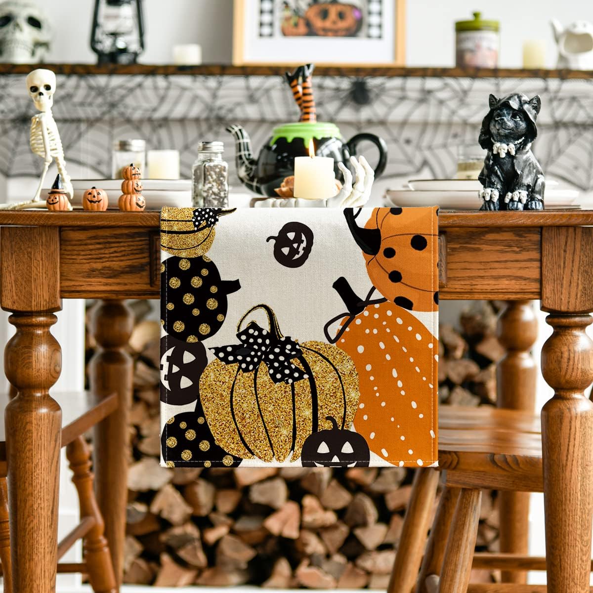Artoid Mode Halloween Jack-O-Lantern Pumpkin Table Runner, Holiday Kitchen Dining Table Decoration for Indoor Outdoor Home Party Decor 13 x 120 Inch