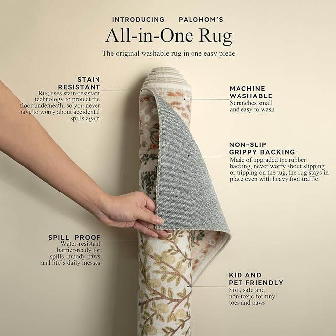 Machine Washable Rugs for Living Room: 6x9 Bedroom Rug Stain Resistant Non Slip Low Pile Lightweight Soft Carpets for Living Room Dining Room Kitchen Nursery Kids Room PlayroomFarmhouse