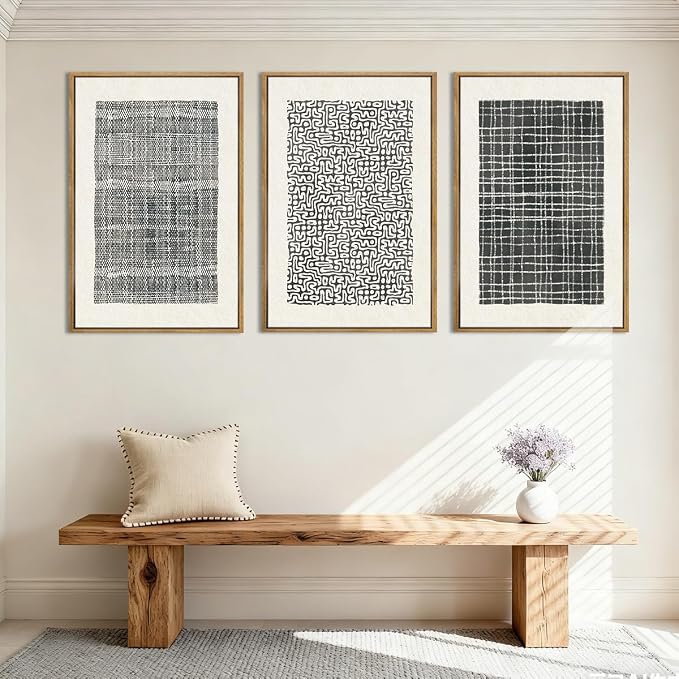 BINCUE Abstract Line Wall Art Set of 3 Modern Neutral Black Wall Decor Geometric Minimalist Artwork Framed Black Wall Pictures Abstract Black Wall Art Neutral Minimalist Artprints for Living Room Bedroom Office Bathroom 24"x36" Gift