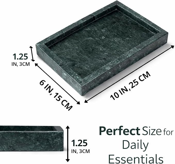 Natural Green Marble Tray, 10" x 6", Rectangular | Stone Organizer, For Bathroom, Kitchen, Vanity, Desktop, For Coffee Table, Dresser, Nightstand