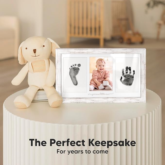 KeaBabies Inkless Baby Hand And Footprint Kit Frame and First 5 Years Baby Memory Book Journal - Personalized Baby Picture Frame for Newborn - 90 Pages Hardcover First Year Keepsake Milestone Book