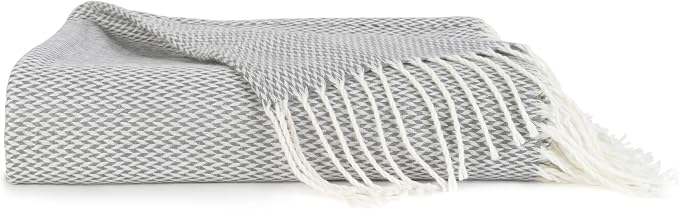 Linen Market Beddings Elevate Your Comfort with Herringbone Throw Blanket - Luxurious Woven Ultra Soft Acrylic - Sized 50" W x 60" L - Fringed Edges - Lightweight Layer for Bed or Sofa (Gray)