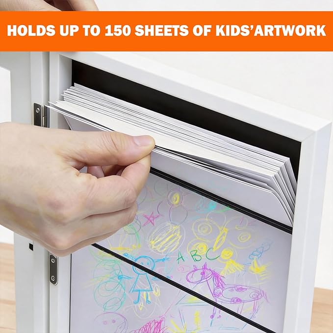 Kids Art Frames 8.5x11, 4-Pack Front Opening Changeable Picture Frames for Kids Artwork, Holds 150 Pieces Each, Artwork Storage and Wall Display Frame for Drawings, Portfolio, Black & White