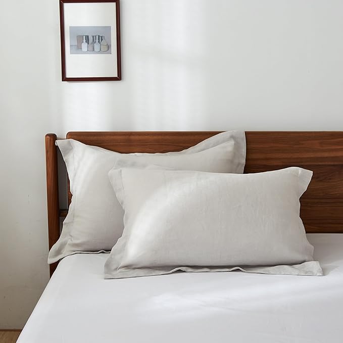 100% French Linen Pillow Shams Basic Style - Pack of 2 - Washed Solid Color Natural Flax Soft Breathable - Grey, 20'' x 36''