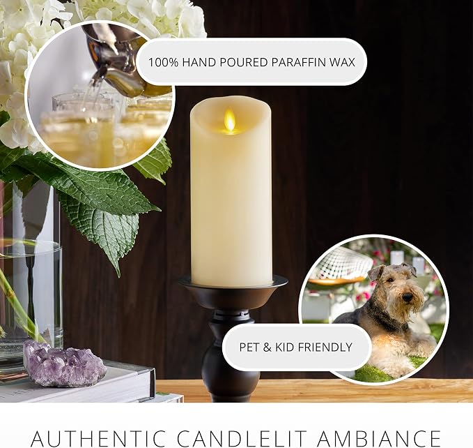 Luminara Scalloped Edge Flameless LED Candle - Ivory 4" x 5.3" - Real Wax Pillar Battery Operated Moving Flame w/Timer Unscented 1000Hr Runtime