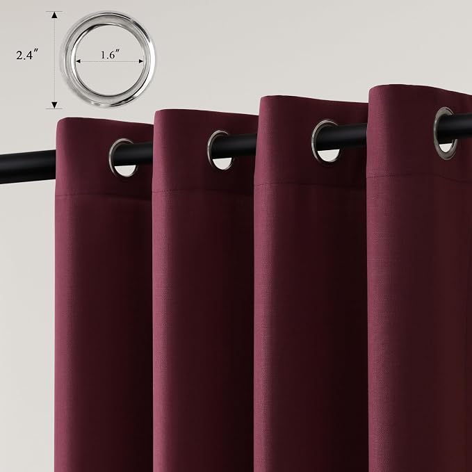 Aersas Burgundy 90 Inches Long Grommet Linen Curtains 2 Panels Set for Living Room Dining Semi Sheer Light Filtering Morden Farmhouse 90 Inch Length Window Curtain for Bedroom 52x90