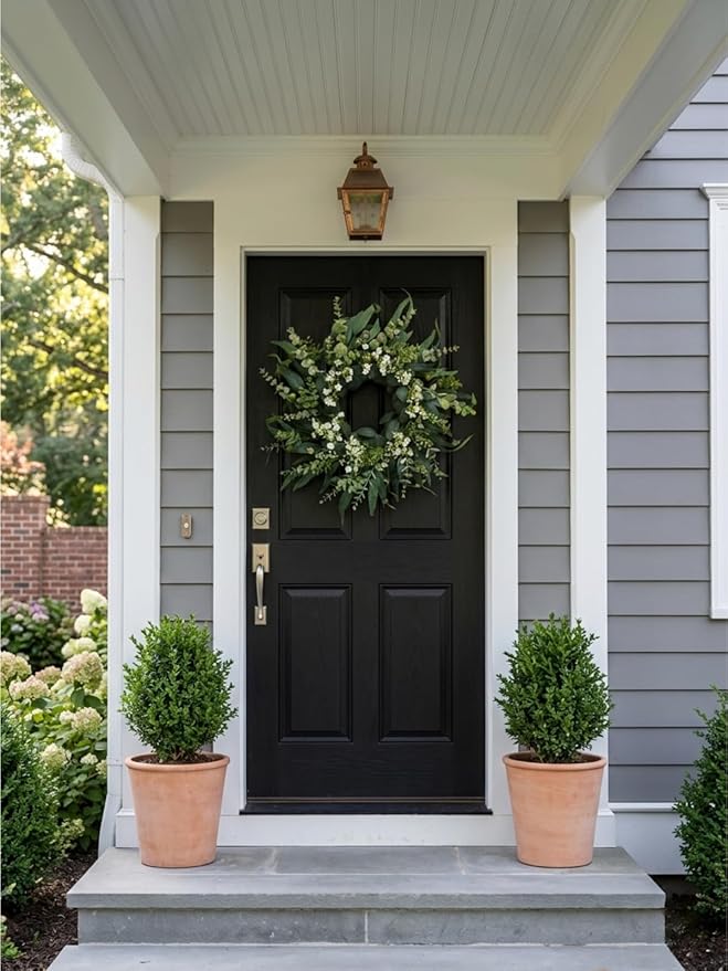 26" Eucalyptus Wreath for Front Door, Full Greenery Wreath with Baby’s Breath, Farmhouse Door Wreath, Year Round Spring Summer Wreath, Indoor Outdoor Home Decor