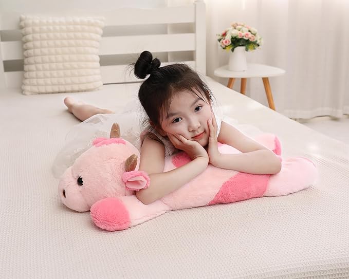YESGIRL 25.6 inch 5 lbs Cow Weighted Stuffed Animals, Large Weighted Plush Animal, Cute Plush Toy Pillow, Soft Kawaii Plushie Gifts for Adults, Kids, Boys and Girls(Pink)