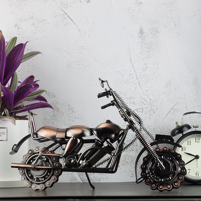 Motorcycle Gifts for Men & Women Bikers, 11.8" Handmade Metal Motorcycle Model, Vintage Motorcycle Decor for Man Cave, Garage, Home & Office