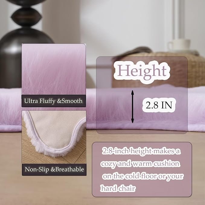 1700GSM Fuzzy Faux Sheepskin Fur Area Rug,Extra Soft Faux Fur Mat,Fluffy Shaggy Fur Rug for Bedroom Living Bedside Rug Room Decor-Lavender, 4 x6 ft