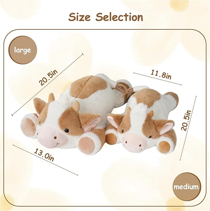 GILFWM Weighted Stuffed Animals Cow - 20.5" Cute Toy Pillow Plushie Gifts for Kids Boys Girls & Adults, 3 lbs Soft Washable Plush Pillowfort