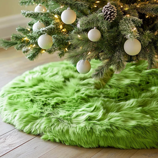 AISENO 48 Inch Green Christmas Tree Skirt Plush Decoration for Merry Christmas Party - Faux Fur Christmas Tree Skirt Decorations