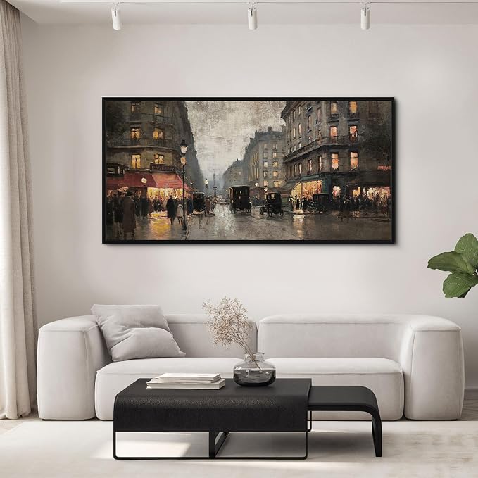 yiijeah Framed Artwork for Walls Extra Large Vintage Nature Earthy Wall Art City Canvas Paintings Decor for Living Room Bedroom Entryway 58x29 Inches