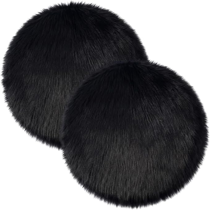 Drydiet 2 Pcs Natural Sheepskin for Bed Sores and Skin Imitation Wool Medical Sheepskins with Non-Slip Back for Pain Relief and Discomfort, Wool Seat Pad, 17 in x 17 in(Circle,Black)