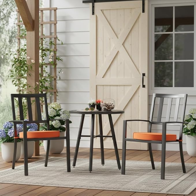 Set of 2 Outdoor 18 inch Round Patio Dining Chair Pads – Comfortable Fiber-Filled Seat Cushions with Ties, Reversible Polyester Fabric, Rust