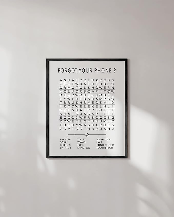HAUS AND HUES Funny Bathroom Wall Art – Word Search Poster, Unframed Funny Kids Bathroom Print, Guest Bath and Powder Room Decor (16x20, Unframed)