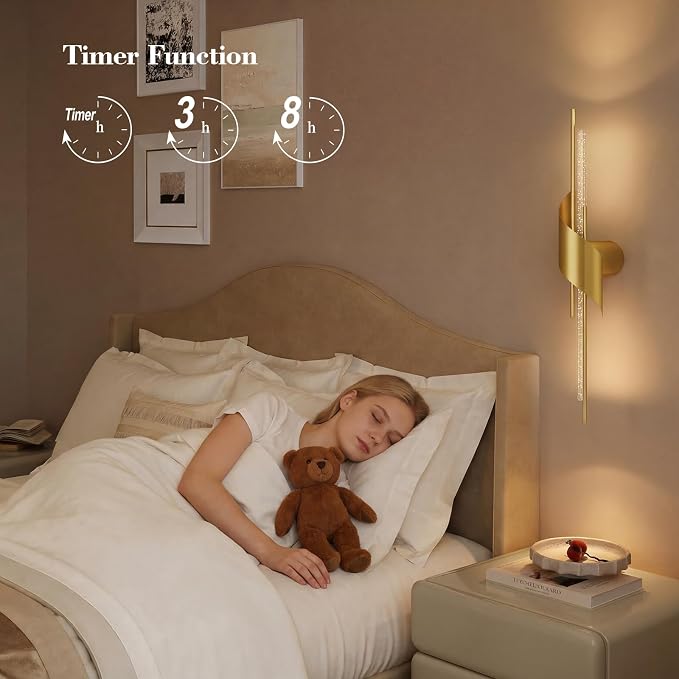 camuucci Battery Operated Wall Sconces Set of Two,Modern Wireless Wall Lights,LED Rechargeable 20000mAh Not Hardwired Remote Control Dimmable Wall Lamp Fixtures for Bedroom Gold 25 Inches