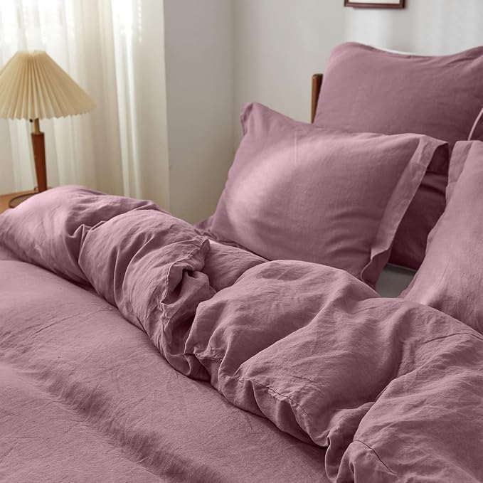 100% French Linen Pillow Shams Basic Style - Pack of 2 - Washed Solid Color Natural Flax Soft Breathable - Purple, 20'' x 36''