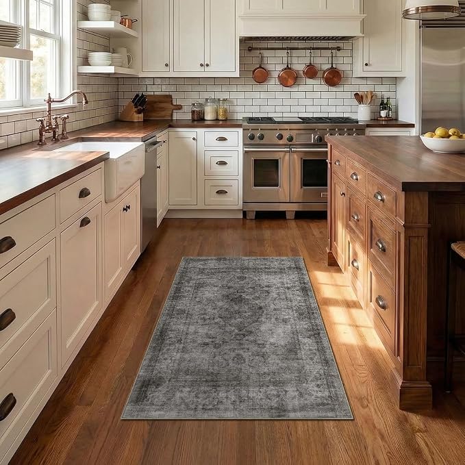 Homemate Washable Rug 3x5 Area Rugs - Vintage Faux Wool Rugs for Living Room Bedroom Dining Room - Non Slip Foldable Carpet Indoor Area Rug for Home Decor（3'x5', Black