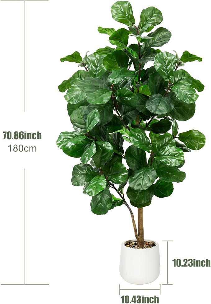 Faux Fiddle Leaf Fig Tree 6ft Tall Indoor Fake Tree in White Pot with 106 Leaves Artificial Ficus Lyrata House Plant for Indoor Home Office Bedroom Living Room Decor Perfect Housewarming Gift