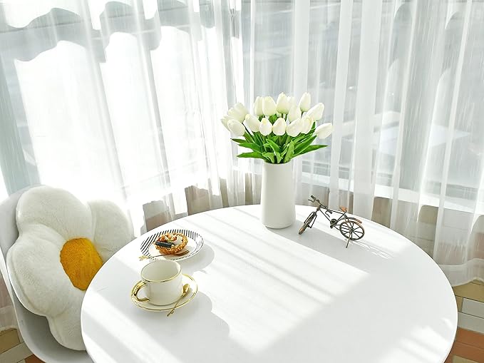 Mandy's White Artificial Tulips Flowers Centerpiece, 13.5" Lifelike PU Fake Floral Stems 28pcs for Kitchen Island & Dining Table, Spring Decor for Easter