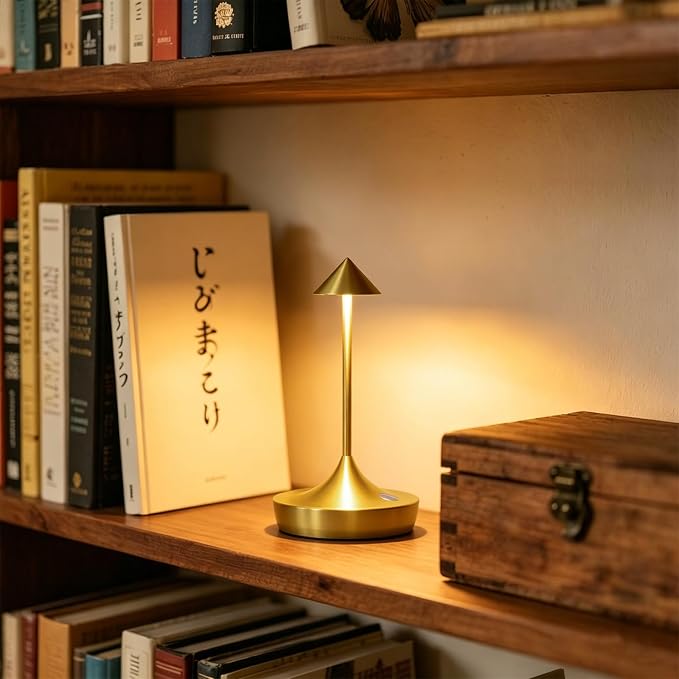Rechargeable Cordless Table Lamp, Battery Operated LED Lamps | 3-Color Stepless Dimmable, Portable IP54 Waterproof Outdoor Lamps for Patio Dining Bar Home Office (2-Pack Glossy Gold Mini)