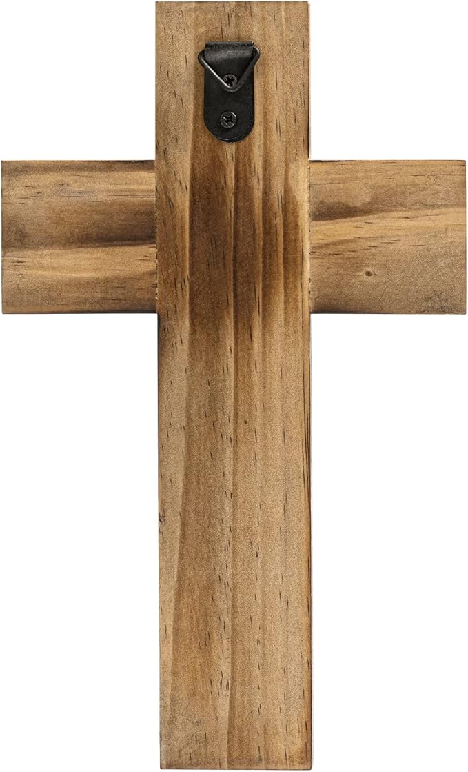 OKSQW Wall Wooden Cross Christians Crosses Spiritual Religious Cross With Hook Christmas Wall Hanging Handmade Nature Wood Color with Blessed Design for Church Home Room Decor Wood Crucifix Gift