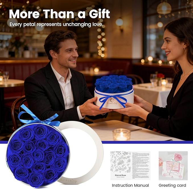Mothers Day Flowers Roses Gifts for Mom,16pcs BlueForever Preserved Roses in Round Gift Box,Mothers Day Delivery Prime Gifts-Roses Gifts for Women,Mom.