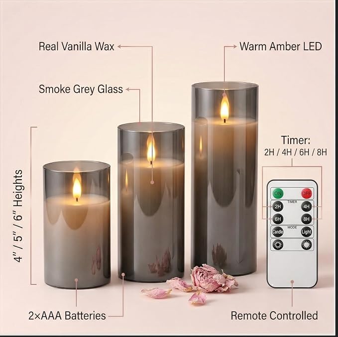 LinYang Scented Flameless LED Candles with Remote Timer, Real Wax Glass | Scented Flameless Candles Set