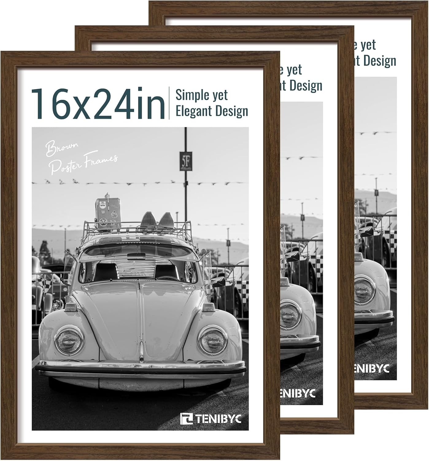 16x24 Poster Frame 3 Pack - Brown Woodgrain, Wood Poster Frame, Gallery Picture Frame - Wall Hanging