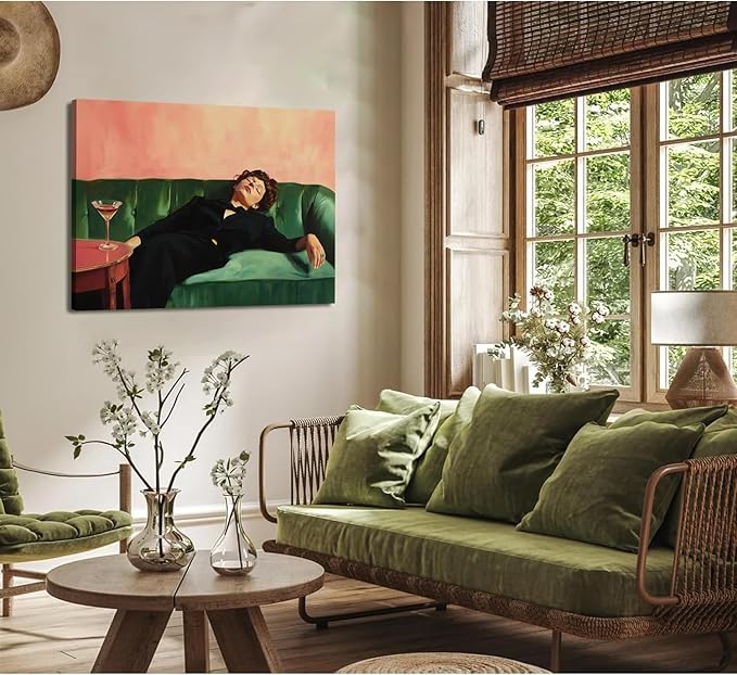 Vintage Woman Wall Art Funky Victorian Lady Lying on Couch Canvas Prints Moody Painting Poster Eclectic Aesthetic Wall Decor Picture Home Decor for Girly Bedroom Living Room 16X24Inch Framed