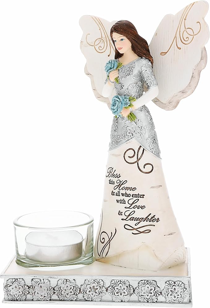 Pavilion Gift Company - Bless This Home - 6.75" Angel Figurine Tealight Candle Holder Religious Bestie BFF Best Friend God Jesus Lover Christian Christ Gift Housewarming Present