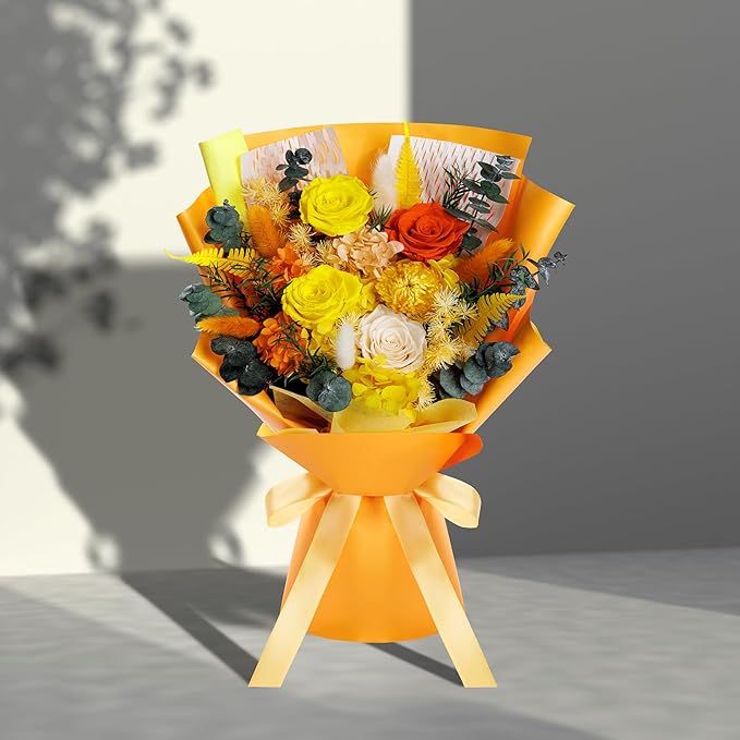 Bonsion Fall Flowers Gifts for Mom, Flower for Delivery, Preserved Roses Bouquets, Birthday Gifts for Women, Mothers Day Flowers for Wife (Orange)