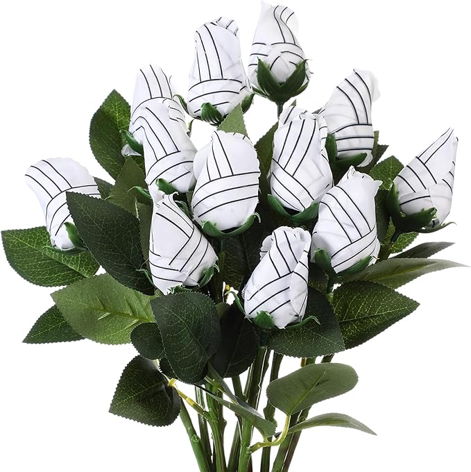 Suhine 12 Pcs Artificial Volleyball Rose Flowers Sports Party Favors Bulk for Birthday Graduation Wedding Party Decoration Table Centerpieces Mom Team Coach Senior Night Gift(Volleyball Color, Normal)