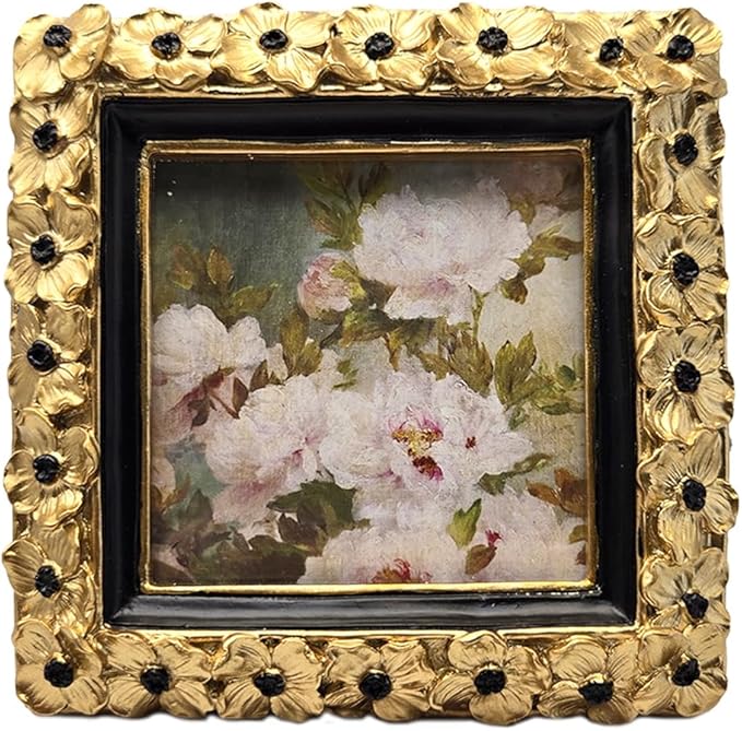 SYLVIA'S SHOP 3x3 Small Vintage Picture Frame, Mini Antique Gold Ornate Square Photo Frame, for Tabletop and Wall Display, Decorative Floral Design Retro Home Decor, Photo Gallery Art