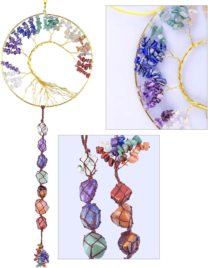 rockcloud 7 Chakras Stones Crystals Tree of Life Wall Hanger Tumbled Gemstones Meditation Hanging Ornament Window Ornament Wedding Souvenir Home Decor