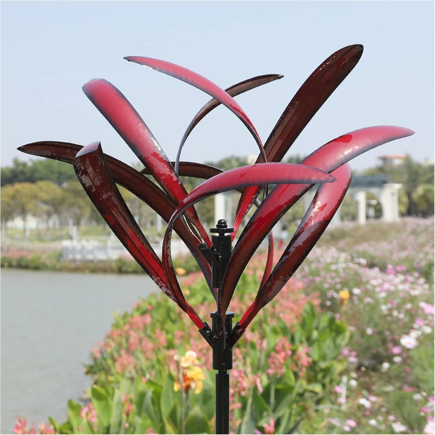 82 inch Wind Spinners Outdoor - Extra Large Metal Wind Sculptures & Spinner with Stake, Big Clearance Windmills for The Yard and Garden, Tall Yard Art Decor-Burgundy Red
