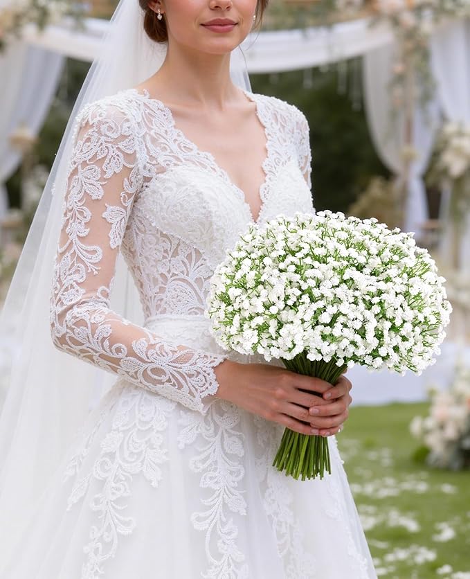 Yastouay 50 Pcs Babys Breath Artificial Flowers, White Baby Breath Flowers Artificial Bulk, Real Touch Fake Flowers Babys Breath Gypsophila for Wedding Home Party Bouquet Floral Arrangement Decor