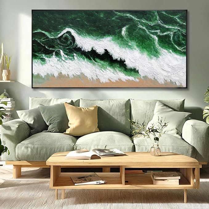 Kureful Green Abstract Wall Art Prints Sage Green Canvas Wall Pictures Modern Minimalist Office Decor Artwork Large Posters Decorations 29"x58"